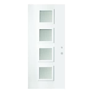 36 in. x 80 in. Evelyn Gingoshi 4 Lite Painted White Left-Hand Inswing Steel Prehung Front Door