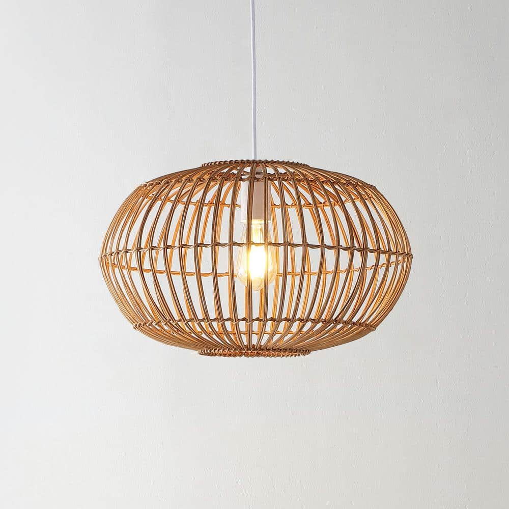 Leo 17.5 in. 1-Light Brown Farmhouse Coastal Rattan 180 in. Cord Plug-In or Hardwired LED Pendant price history on PriceWatchPro