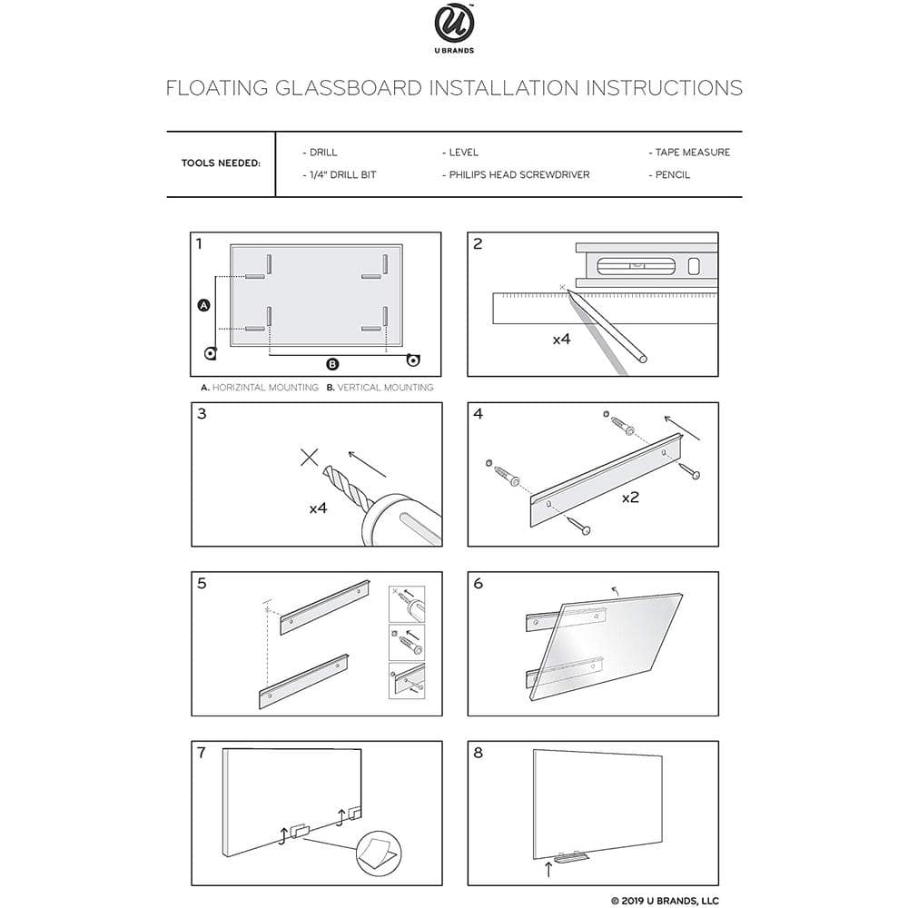 White Frosted Frameless Glass Dry-Erase Board 36" x 24"