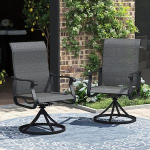 PHI VILLA Black Metal Meshed Frame Outdoor Patio Swivel