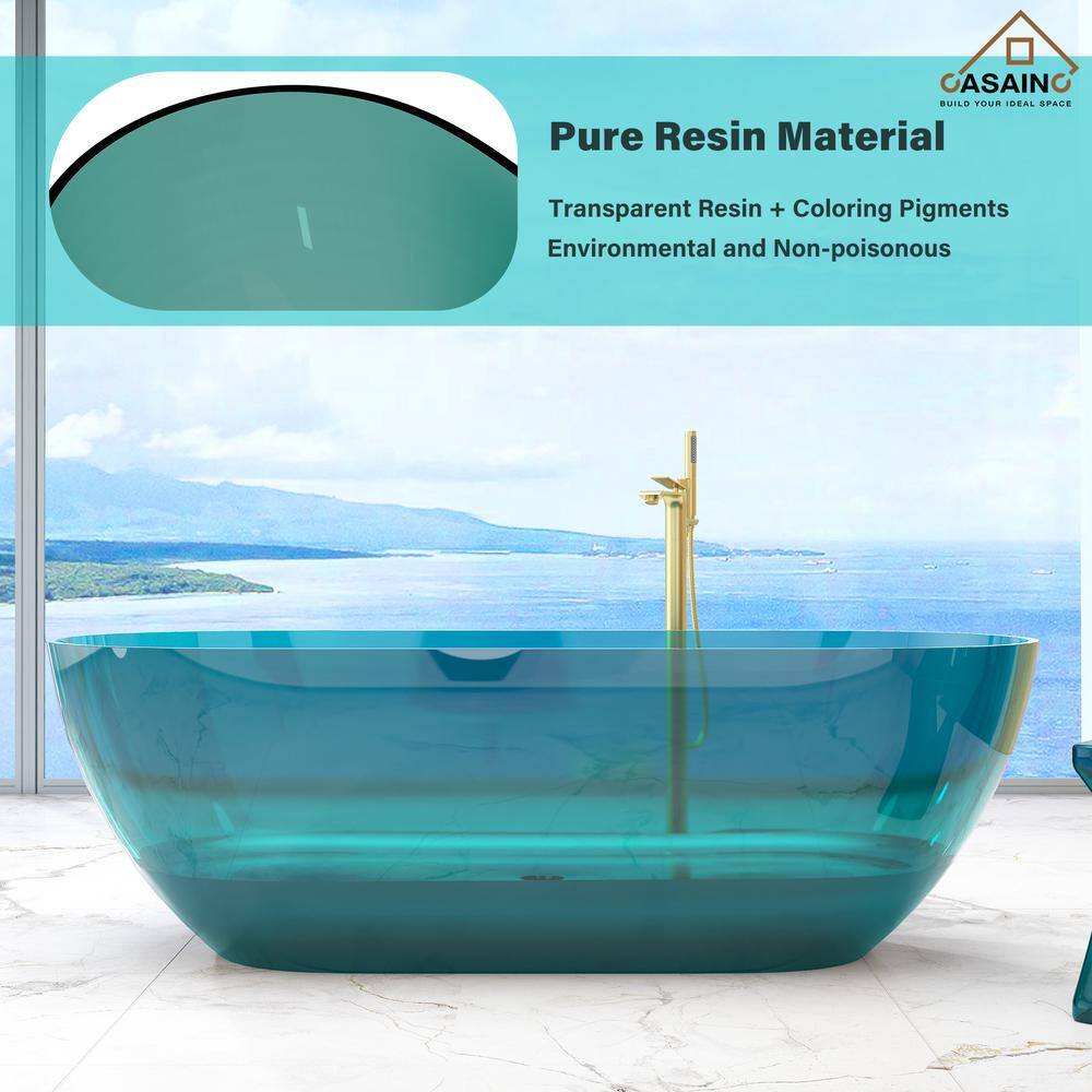 69'' Ocean Blue Transparent Resin Freestanding Soaking Bathtub
