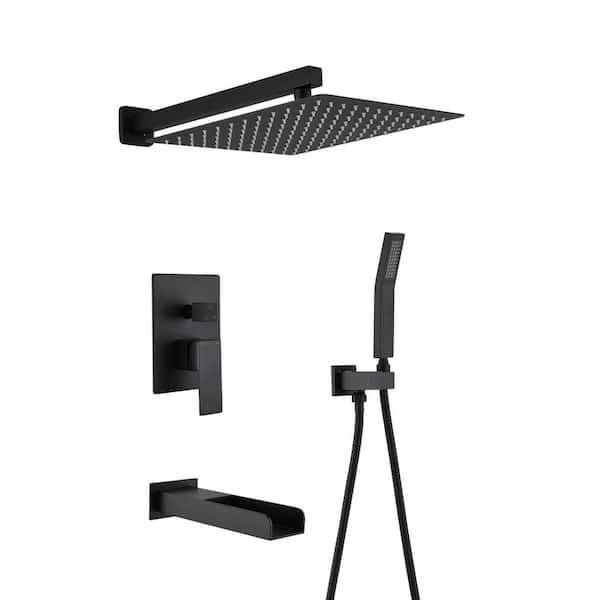 Unbranded 10in. Single Handle 1-Spray Tub and Shower Faucet 2.5 GPM with Shower Head in Matte Black (Valve Included)