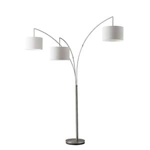 74 in. Silver 3 Light 1-Way (On/Off) Tree Floor Lamp for Liviing Room with Cotton Round Shade