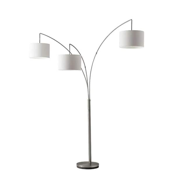 HomeRoots 74 in. Silver 3 Light 1-Way (On/Off) Tree Floor Lamp for Liviing Room with Cotton Round Shade