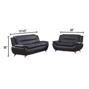 78 in. Armless 2-Piece 4-Seater Sofa Set in Black