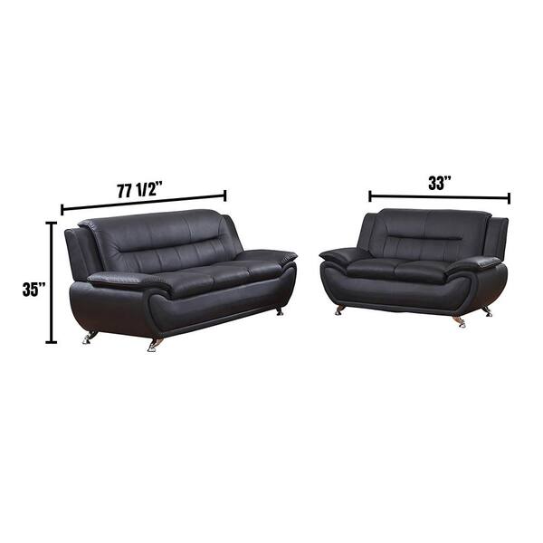 Star Home Living Black Leather 2 Piece, Black Leather Tufted Sofa Set