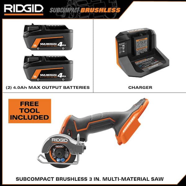 RIDGID 18V MAX Output Starter Kit with (2) 4.0 Ah MAX Output Batteries and Charger with FREE 18V Subcompact Multi-Material Saw