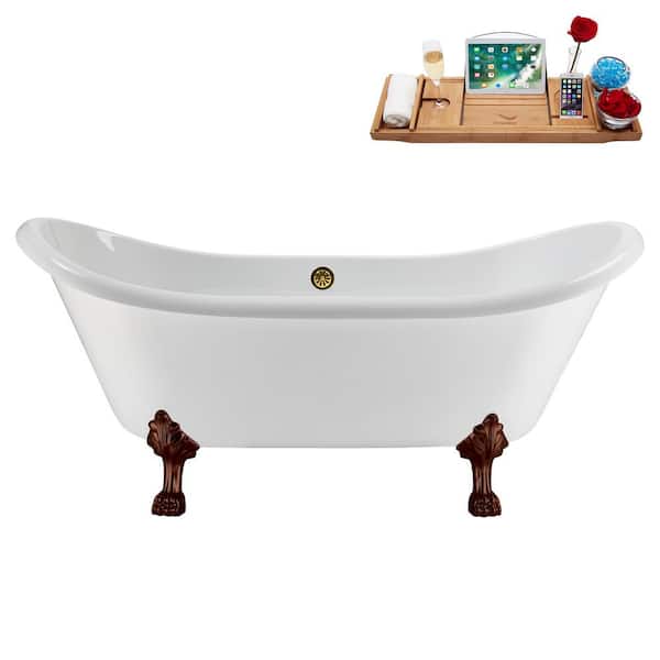 Streamline 71 in. x 31 in. Acrylic Clawfoot Soaking Bathtub in Glossy White Polished Gold Drain Matte Oil Rubbed Bronze Clawfeet