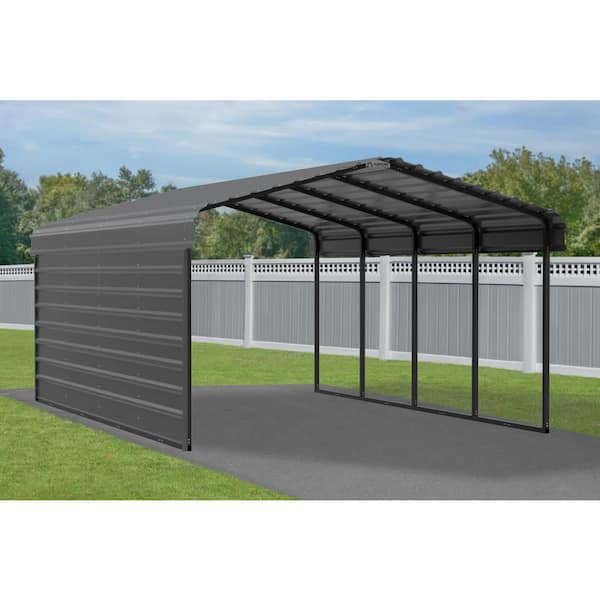 12 ft. W x 20 ft. D x 7 ft. H Charcoal Galvanized Steel Carport with 1-Side Wall Kit