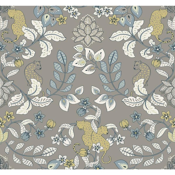 SCOTT LIVING Getty Grey Matte Jungle Damask Non-Pasted Non-Woven Paper Wallpaper