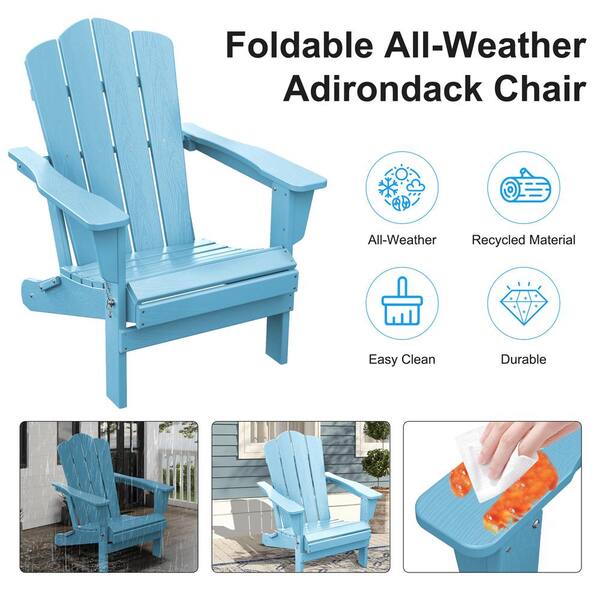 JEAREY HDPE Classic Light Blue Folding Plastic Adirondack Chair (1