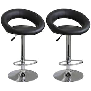 Classic Relaxed 24 in. Black Vinyl, Low Back, Chrome, Adjustable Height, Classic Relaxed Bar Stool (Set of 2)