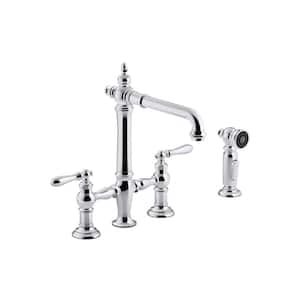 Artifacts 2-Handle Bridge Kitchen Faucet with Lever Handles and Side Spray in Polished Chrome