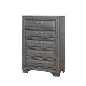 17 in. Gray 5-Drawer Wooden Chest of Drawers