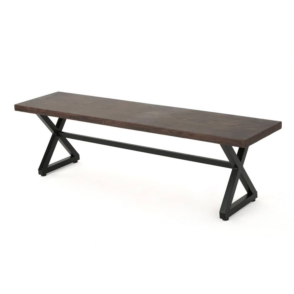 Brown 15 in. W x 63 in. L x 18 in. H Outdoor Park Aluminum Bench with Steel