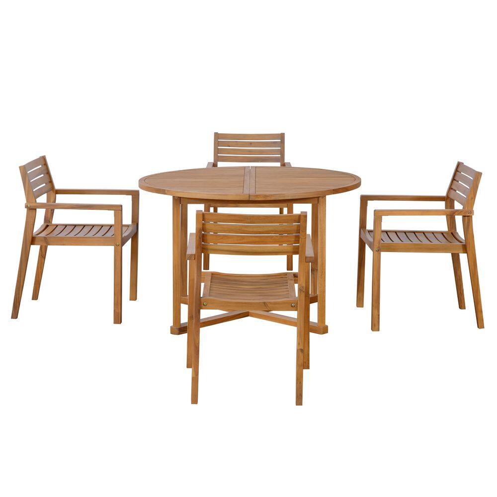5-Piece Natural Outdoor Dining Set with 4 Acacia Wood Chairs and 47.2 in Round Dining Table price history on PriceWatchPro
