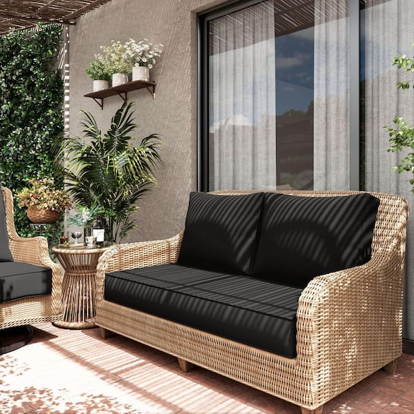 46 in. x 26 in. x 5 in. Outdoor Patio Replacement Loveseat Sofa Cushion Set with Backrest Black