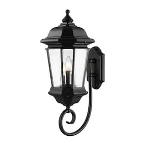 Melbourne 25.5 in. Black Aluminum Hardwired Outdoor Weather Resistant Coach Wall Sconce Light with No Bulbs Included