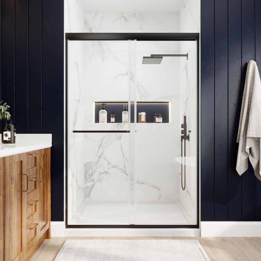 44-48 in. W x 70 in. H Sliding Glass Shower Door in Matte Black With 1/4 in. (6mm) Clear Tempered Glass price history on PriceWatchPro
