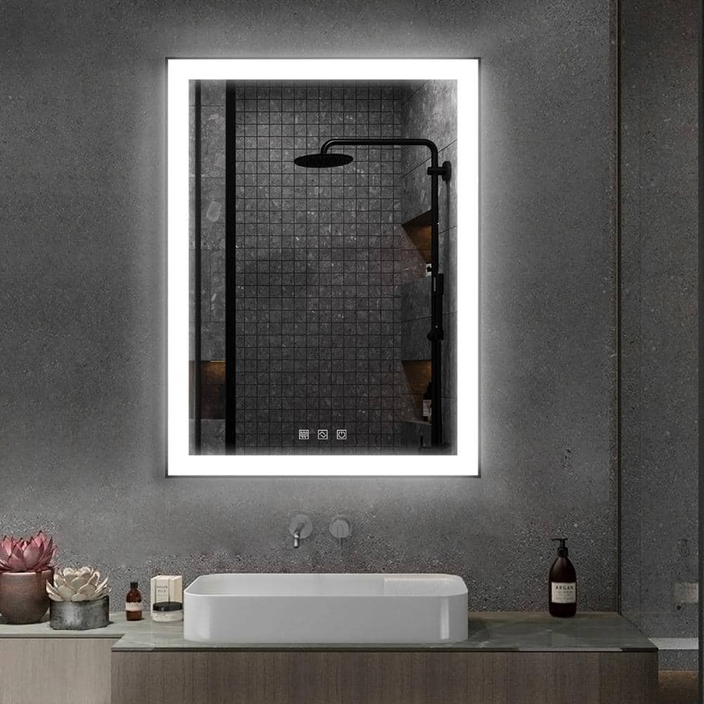 24 in. W x 32 in. H Rectangular Black Framed Anti-Fog Wall Bathroom ...