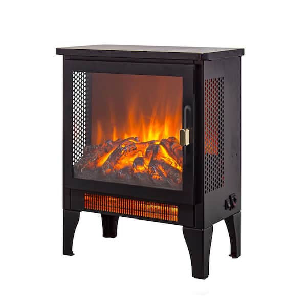 14 in. W x 18 in. H Freestanding Electric Fireplace Heater in Antique Black with 3D Flame and Panoramic 3-Sided View