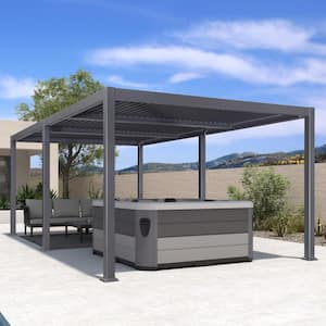 11.4 ft. x 20.4 ft. Gray Aluminum Outdoor Louvered Pergola with 3 Individual Adjustable Roofs and In-Built Gutter System