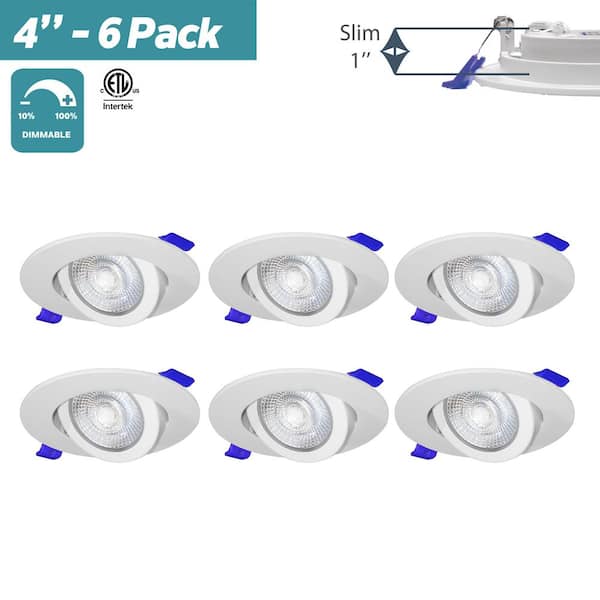 Nadair 4 in. Canless 3000K Gimbal New Construction IC Rated Ultra Slim Integrated LED Recessed Light Kit White 6