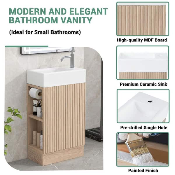 18.6 in. Single Sink Natural Bath Vanity with White Ceramic Top (Self Assembly Needed)
