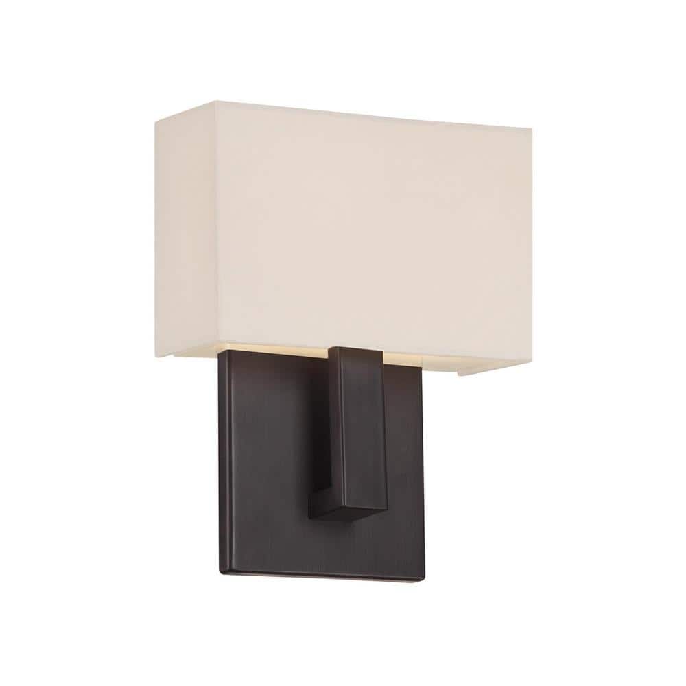 Manhattan 7" Bronze LED Wall Sconce with White Fabric Shade