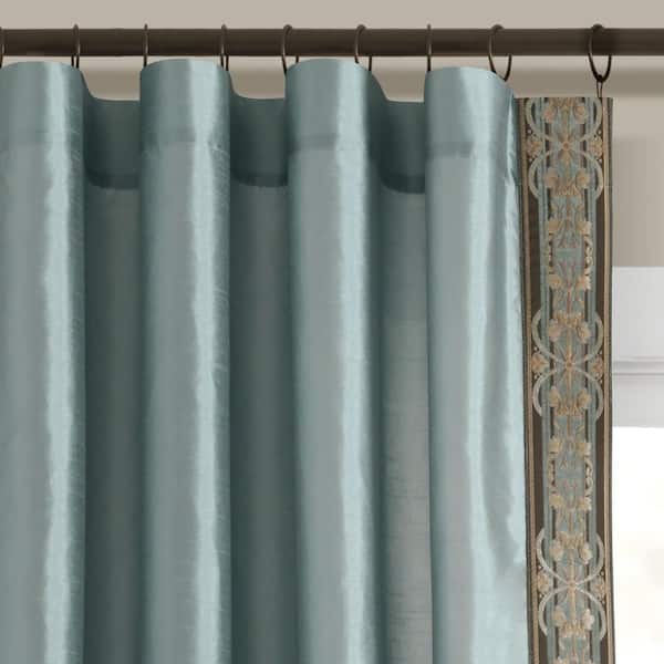 HOMEBOUTIQUE Luxury Traditional 52Wx84L Regency Faux Silk Border Trim Light Filtering Window Curtain Panel in Blue/Dusty Blue Single