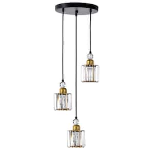 Srai 11 in. 3-Light Indoor Matte Black and Brass Chandelier with Light Kit
