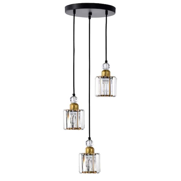 Warehouse of Tiffany Srai 11 in. 3-Light Indoor Matte Black and Brass Chandelier with Light Kit