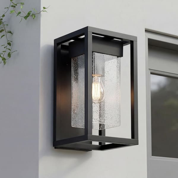 Mercer 12 in. 1-Light Black Outdoor Hardwired Wall Lantern Sconce with No Bulbs Included (1-Pack)