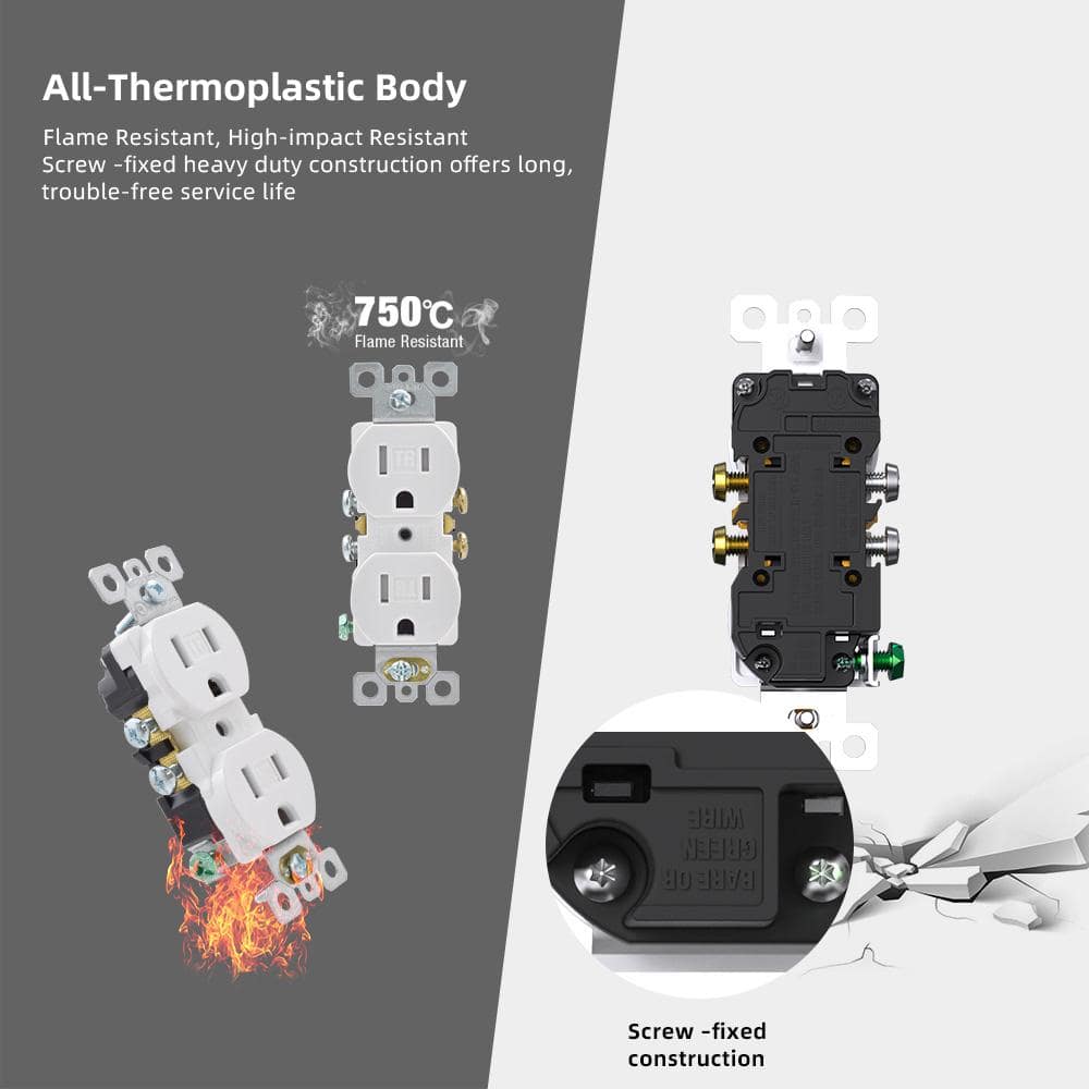 White Tamper Resistant Duplex Outlet with Thermoplastic Body
