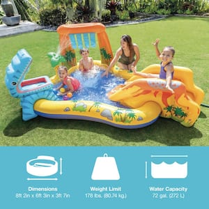 Dinoland 11 ft. x 7.5 ft. and Dinosaur 8 ft. x 6.25 ft. Novelty-Shaped 10 in. Deep Kiddie Pool Set