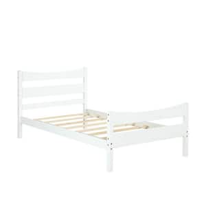 79.5 in. W White Twin Size Wood Frame Foundation Slat Support Platform Bed