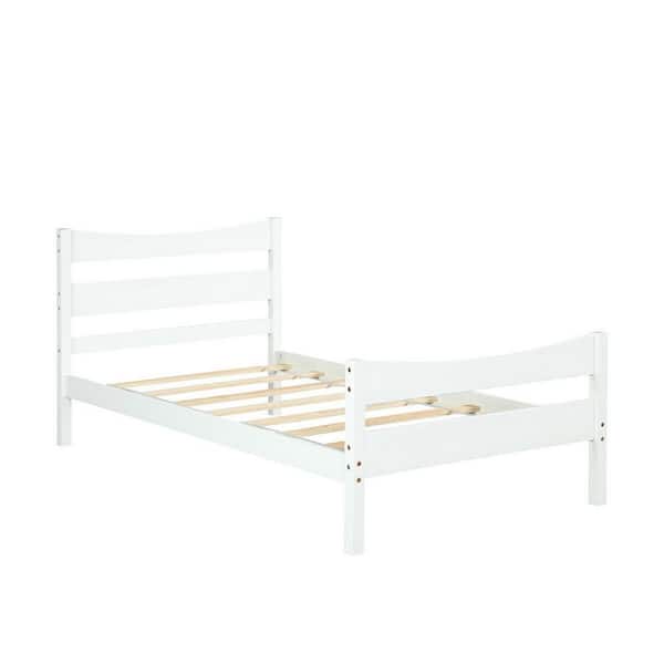ANGELES HOME 79.5 in. W White Twin Size Wood Frame Foundation Slat Support Platform Bed