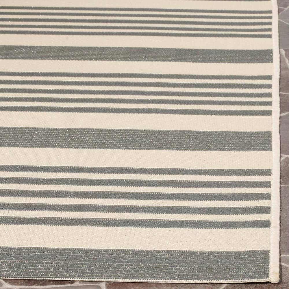 Gray and Bone Striped Square Indoor/Outdoor Area Rug