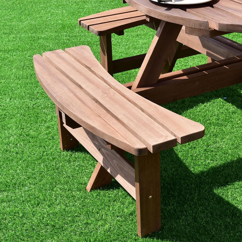 Brown Fir Wood Round Picnic Table Set with Umbrella Hole