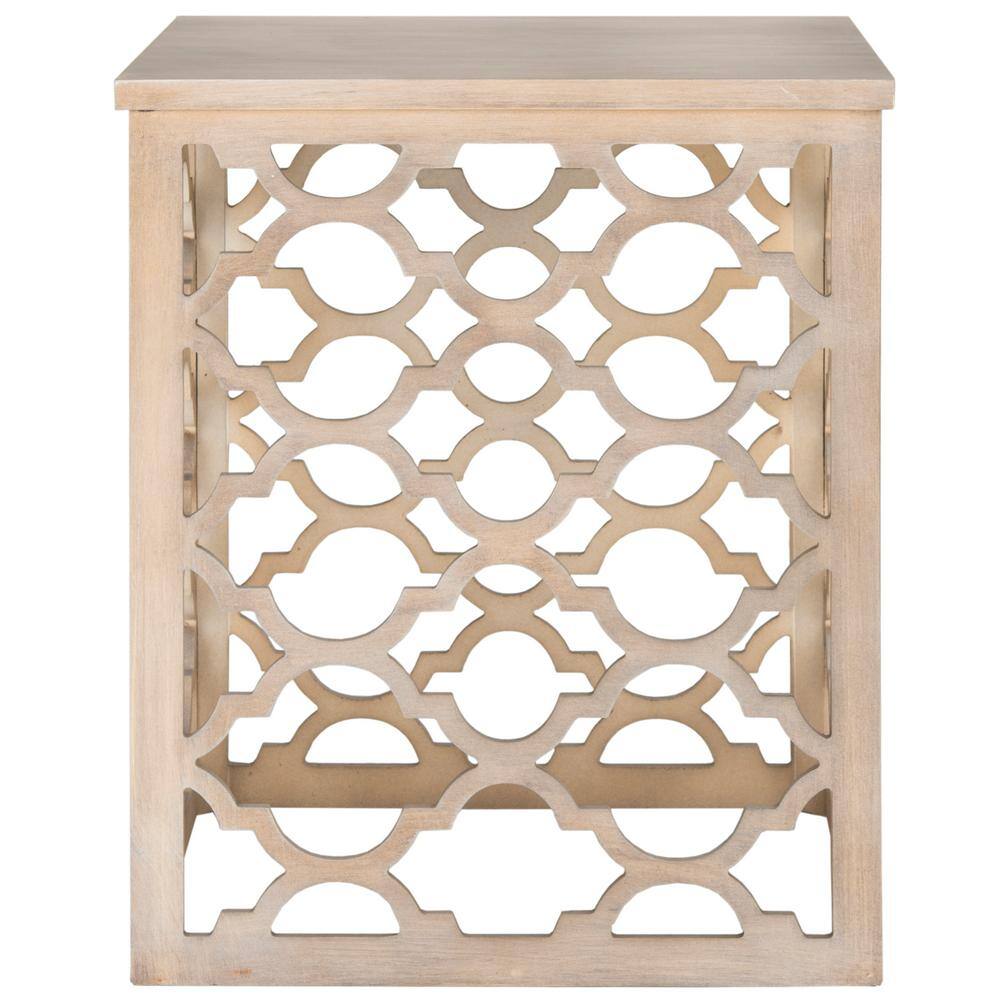 Gray Geometric Wood and Metal Square End Table