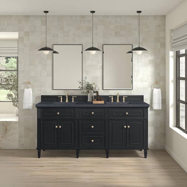 Lorelai 72.0 in. W x 23.5 in. D x 34.06 in. H Double Sink Bath Vanity in Black Onyx with Charcoal Soapstone Quartz Top