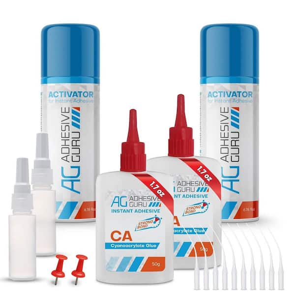 AG220 CA Glue (2 x 1.7 oz.), Activator Spray Set (2 x 6.76 fl. oz.), Transparent Super Glue, Accelerator Kitl, Microtips