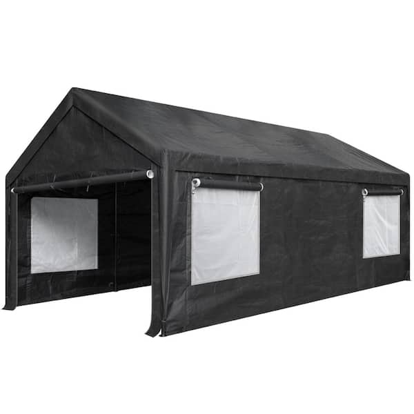 VIVOHOME 10 ft. x 20 ft. Black Heavy Duty Canopy with 4 Roll-up Ventilated Windows, Zipper Door, and Removable Sidewalls