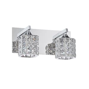 SHIMERA 12 in. 2 Light Chrome, Clear Vanity Light with Clear Metal, Glass Shade