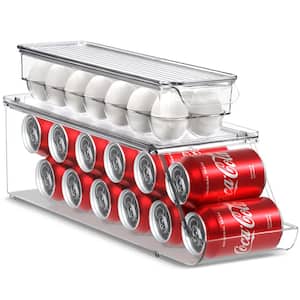 Soda Can Organizer for Refrigerator and Egg Holder for Fridge Set