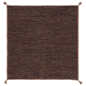Montauk Brown/Black 5 ft. x 5 ft. Solid Color Striped Square Area Rug