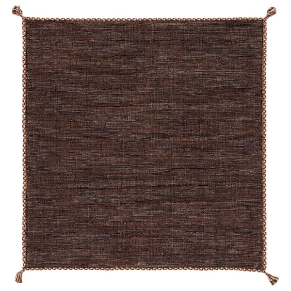 SAFAVIEH Montauk Brown/Black 5 ft. x 5 ft. Solid Color Striped Square Area Rug