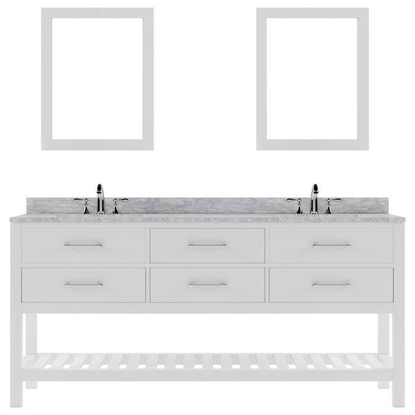 Virtu USA Caroline Estate 72 in. W x 22 in. D x 34 in. H Double Sink Bath Vanity in White with Marble Top and Mirror