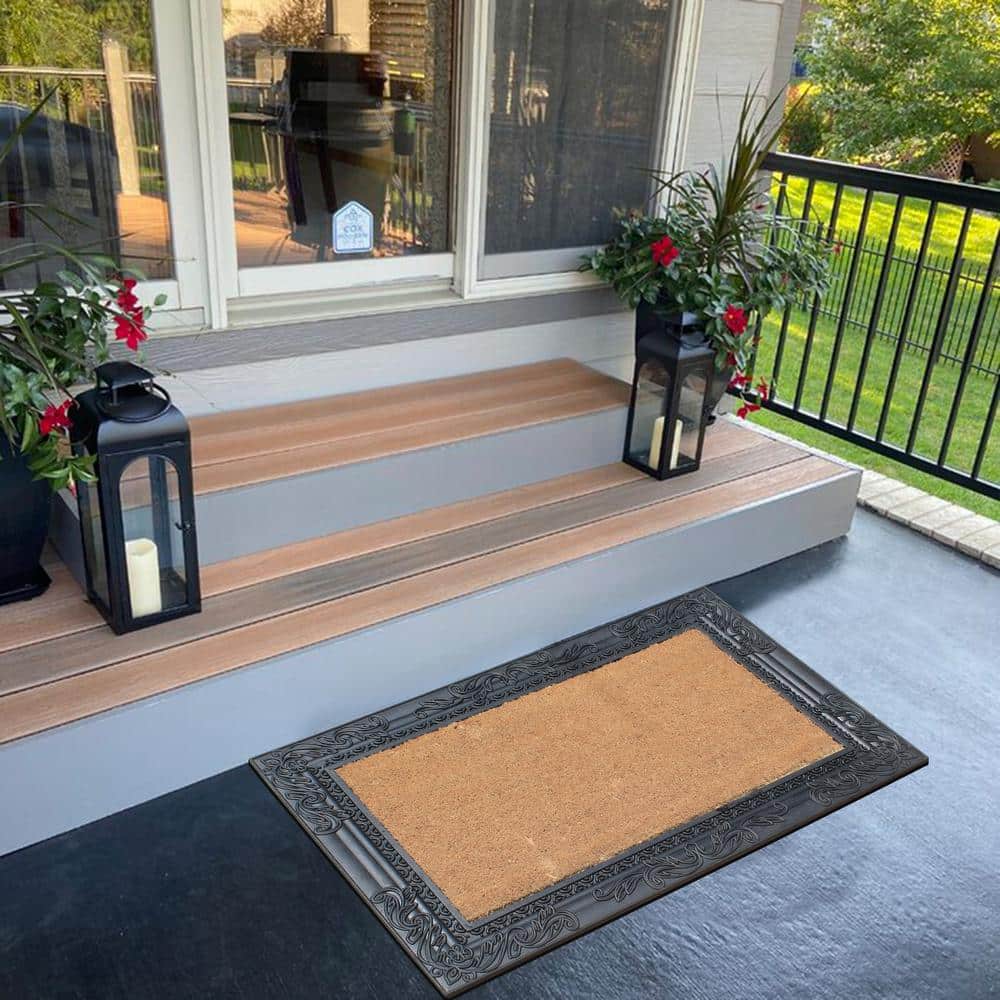Black and Natural Coir Rubber Outdoor Doormat, 24x36