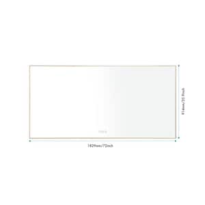 36 in. W x 72 in. H Large Rectangular Frameless Anti-Fog Wall Bathroom Vanity Mirror in Gold